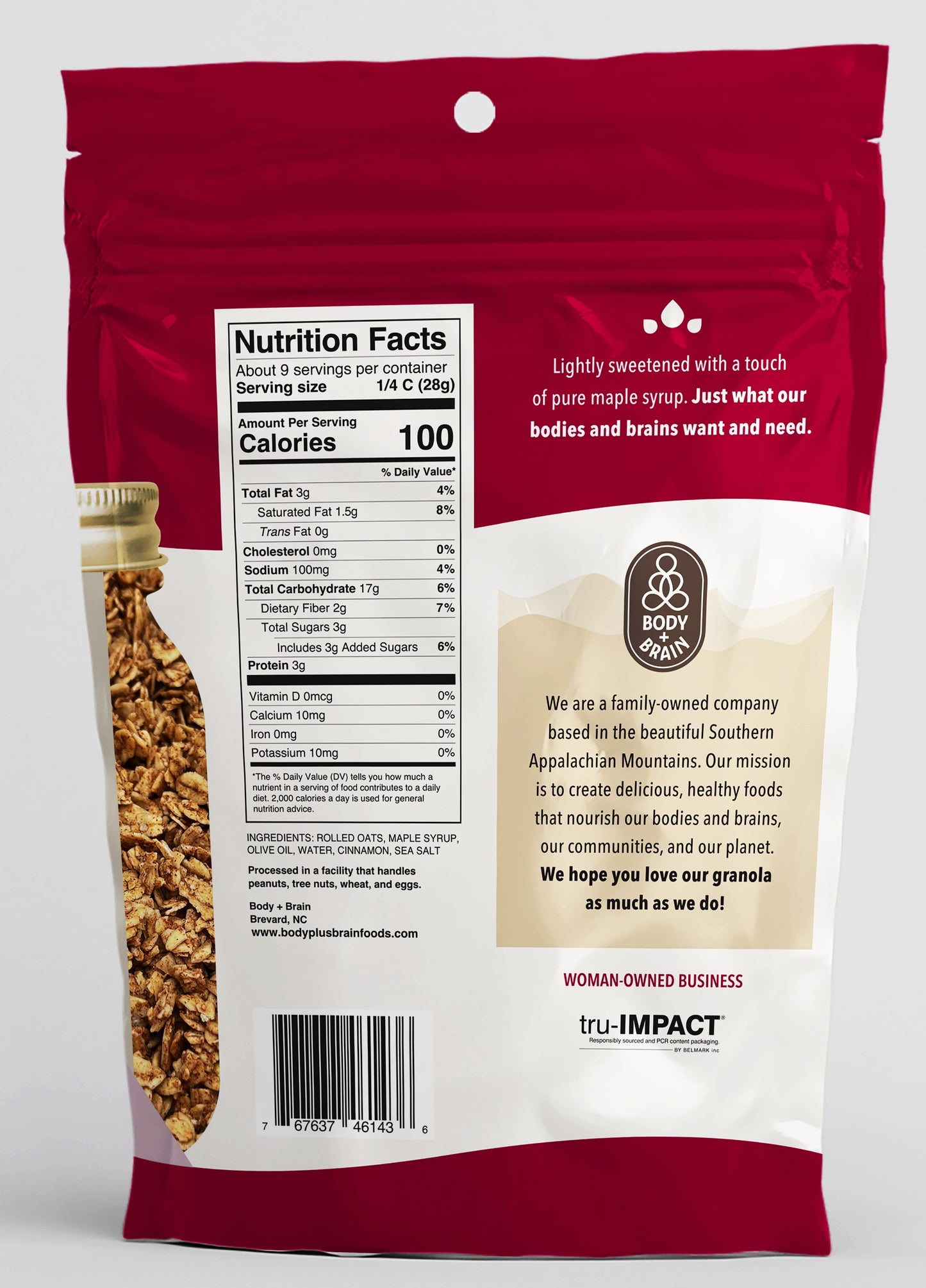Body and Brain Cinnamon Granola Ingredients and Nutrition Info