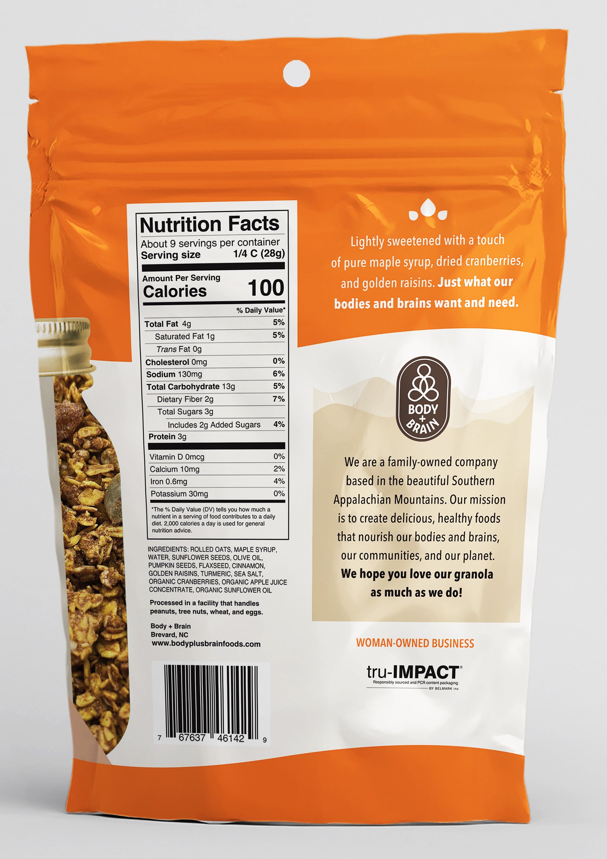 Body + Brain Golden Granola Ingredients and Nutrition Facts